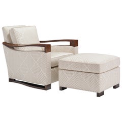 Donghia Woodbridge Club Chair and Ottoman in Cream Upholstery, Geometric Pattern