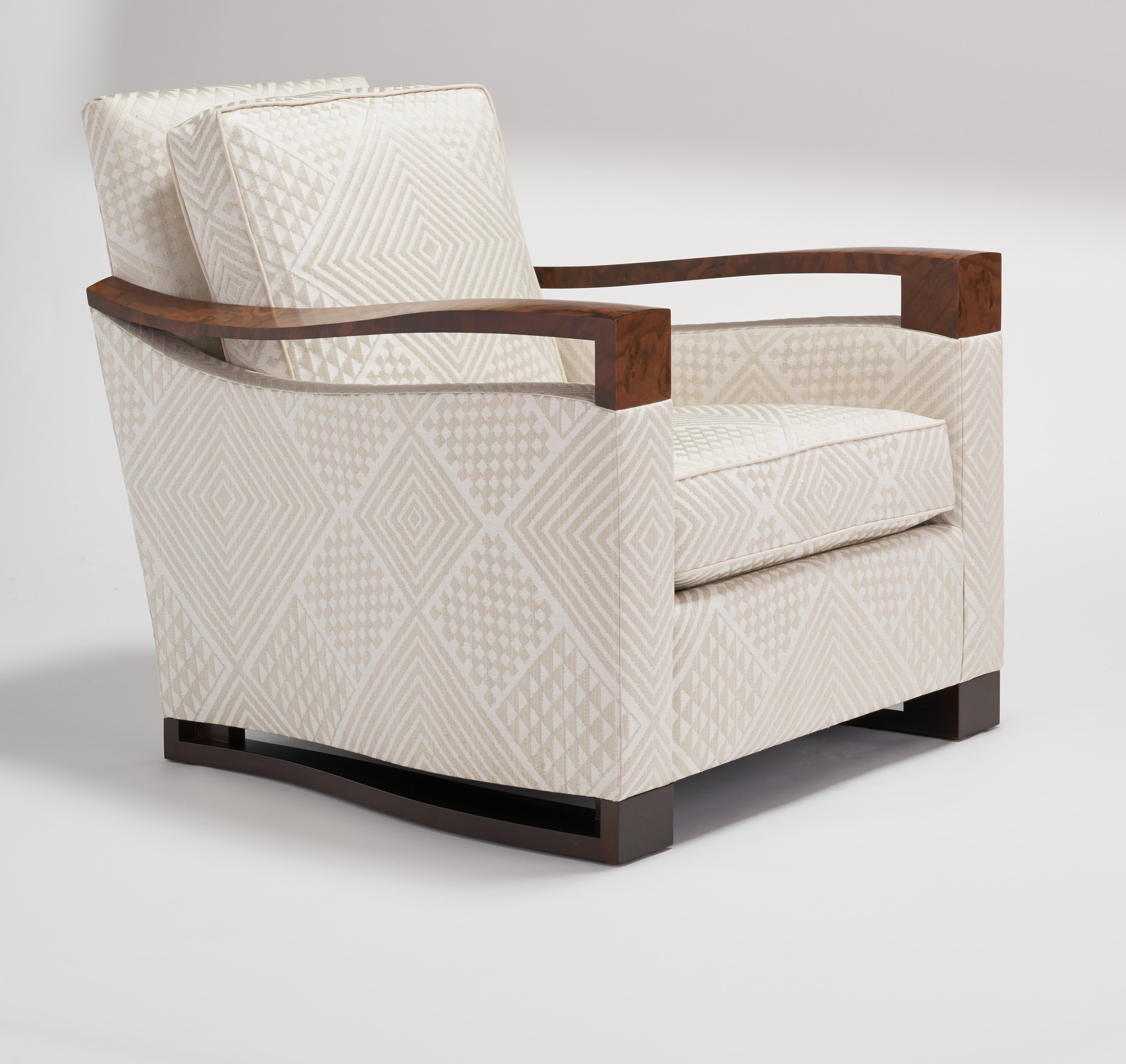 Modern Donghia Woodbridge Club Chair in Cream Cotton Upholstery with Geometric Pattern For Sale