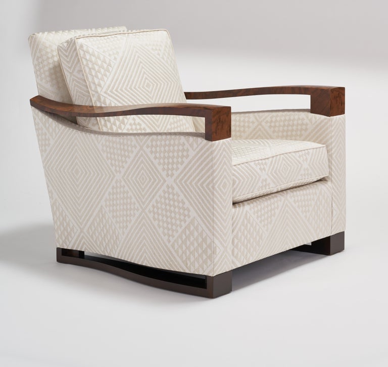 Donghia Woodbridge Club Chair in Cream Cotton Upholstery with Geometric