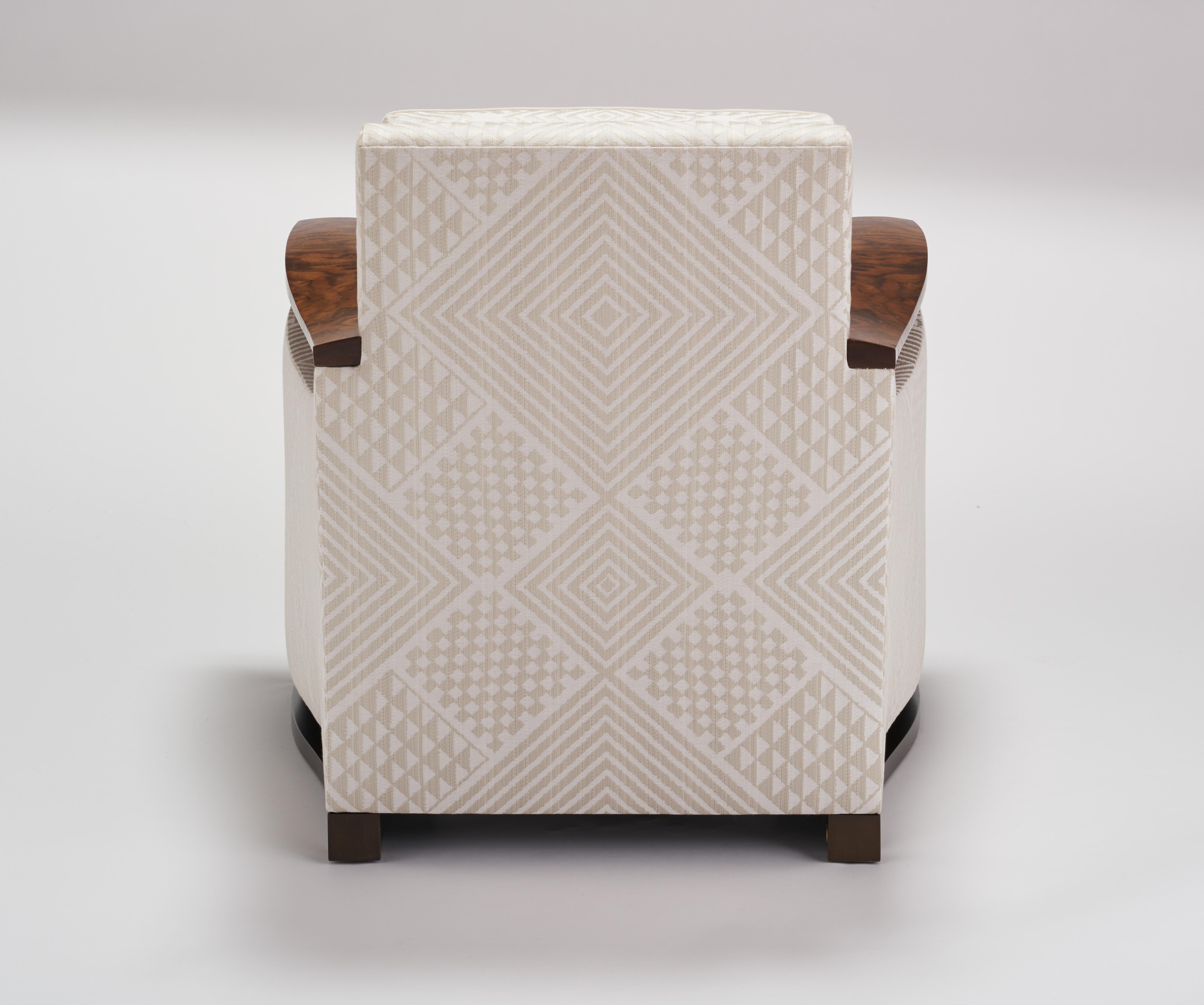 American Donghia Woodbridge Club Chair in Cream Cotton Upholstery with Geometric Pattern For Sale