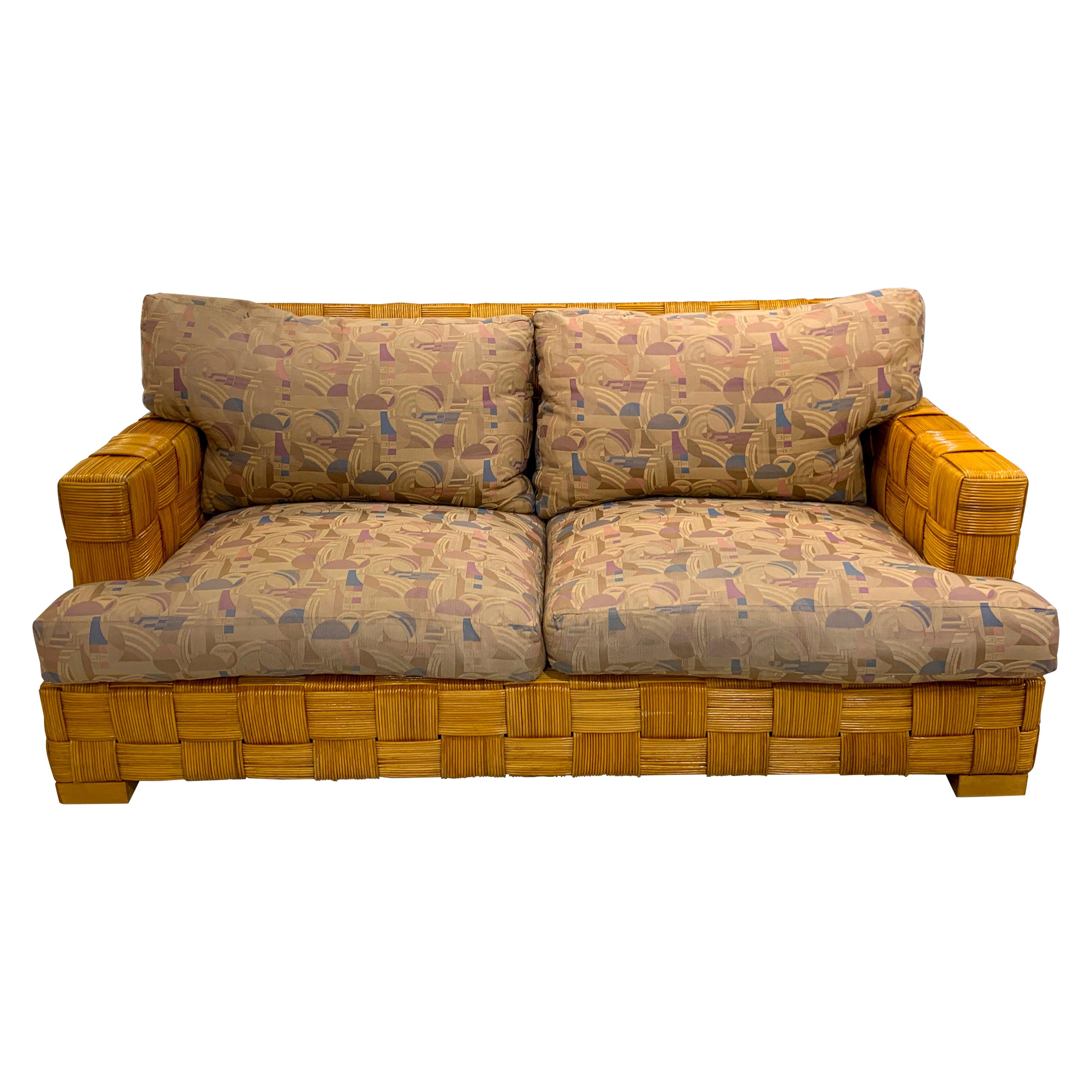 Donghia Woven Rattan "Block Island" Sofa by John Hutton For Sale