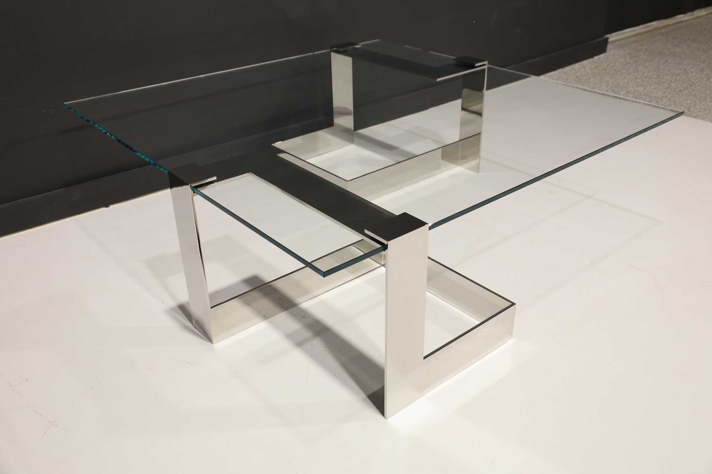 Donghia's Anchor Table in Polished Steel and Glass In Good Condition For Sale In Dallas, TX