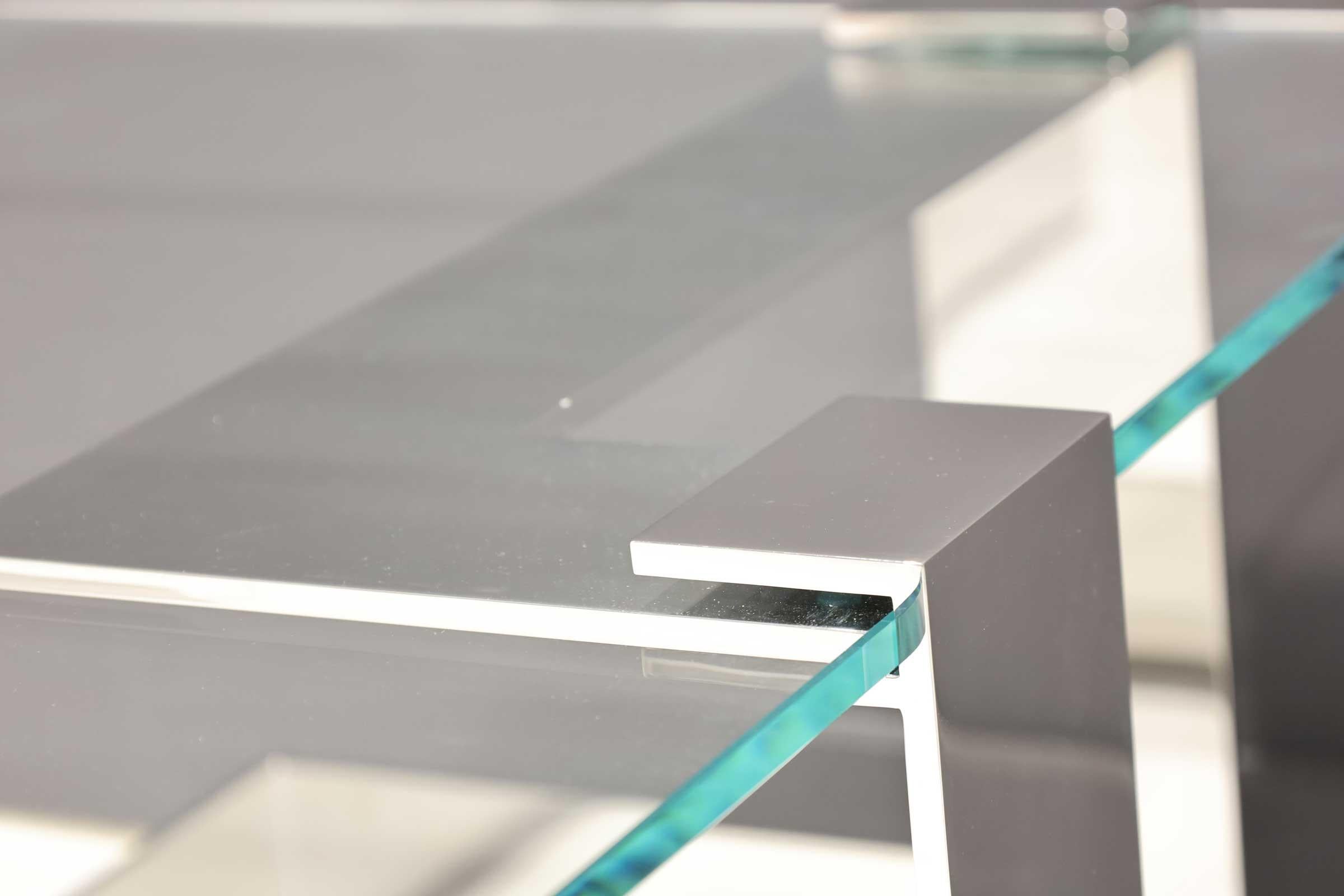 Contemporary Donghia's Anchor Table in Polished Steel and Glass For Sale