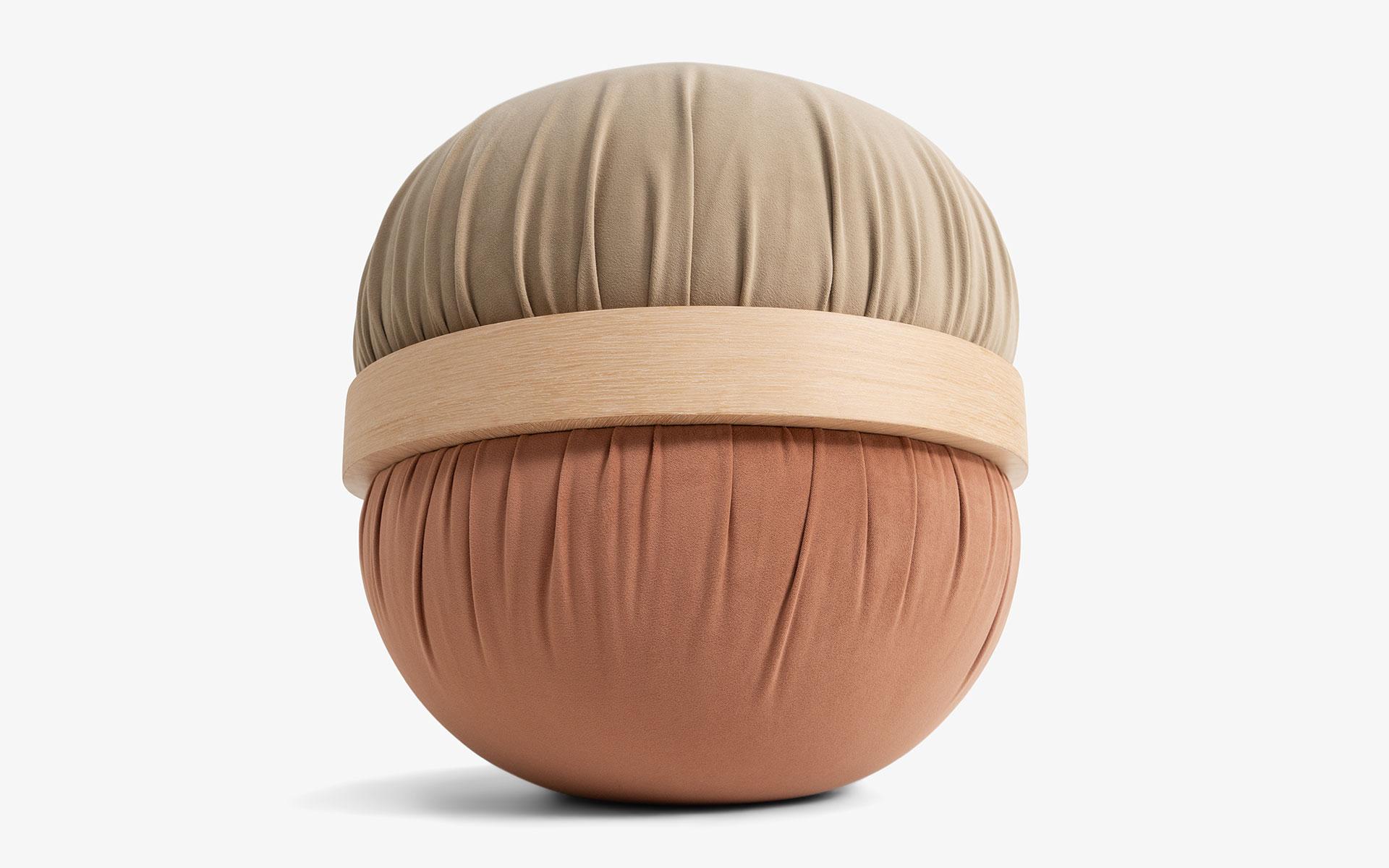 Moderne Dongo Pouf rembourré avec détails en bois et design contemporain en vente
