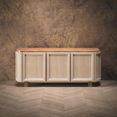 Credenza, Oak Body with Textured Lacquer Finish Details, Travertine Top