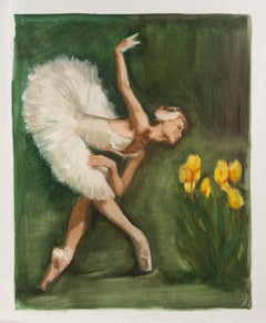 Dongxing Huang Floral Original Oil On Canvas "Dancer and Tulips"