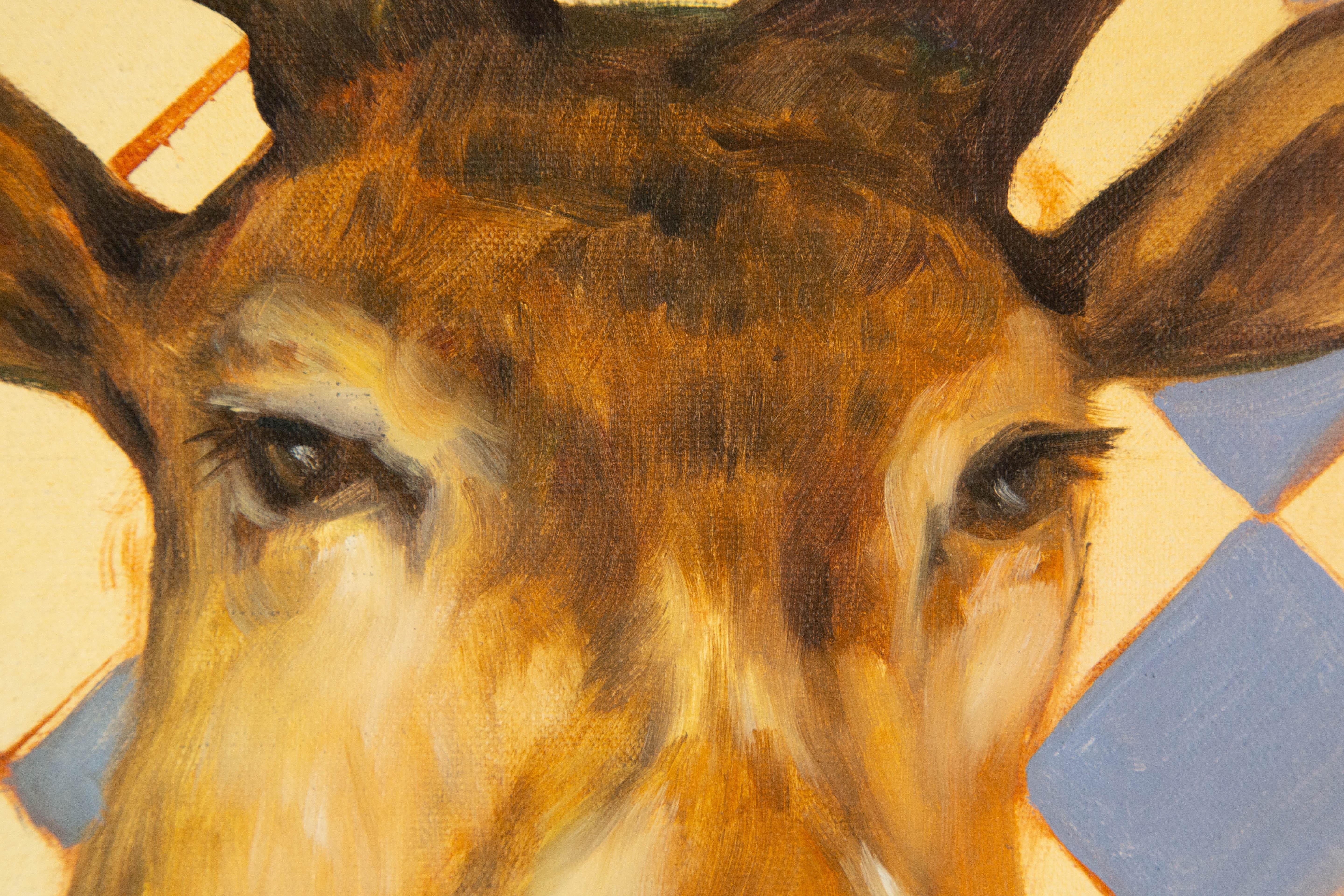 Dongxing Huang Tier Original Ölgemälde auf Leinwand „ Papagei und Hirsch“ im Angebot 5