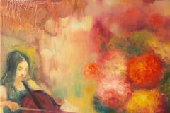Dongxing Huang Floral Original Öl auf Leinwand "Musik unter Blumen"