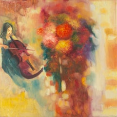 Dongxing Huang Floral Original Öl auf Leinwand "Musik unter Blumen"