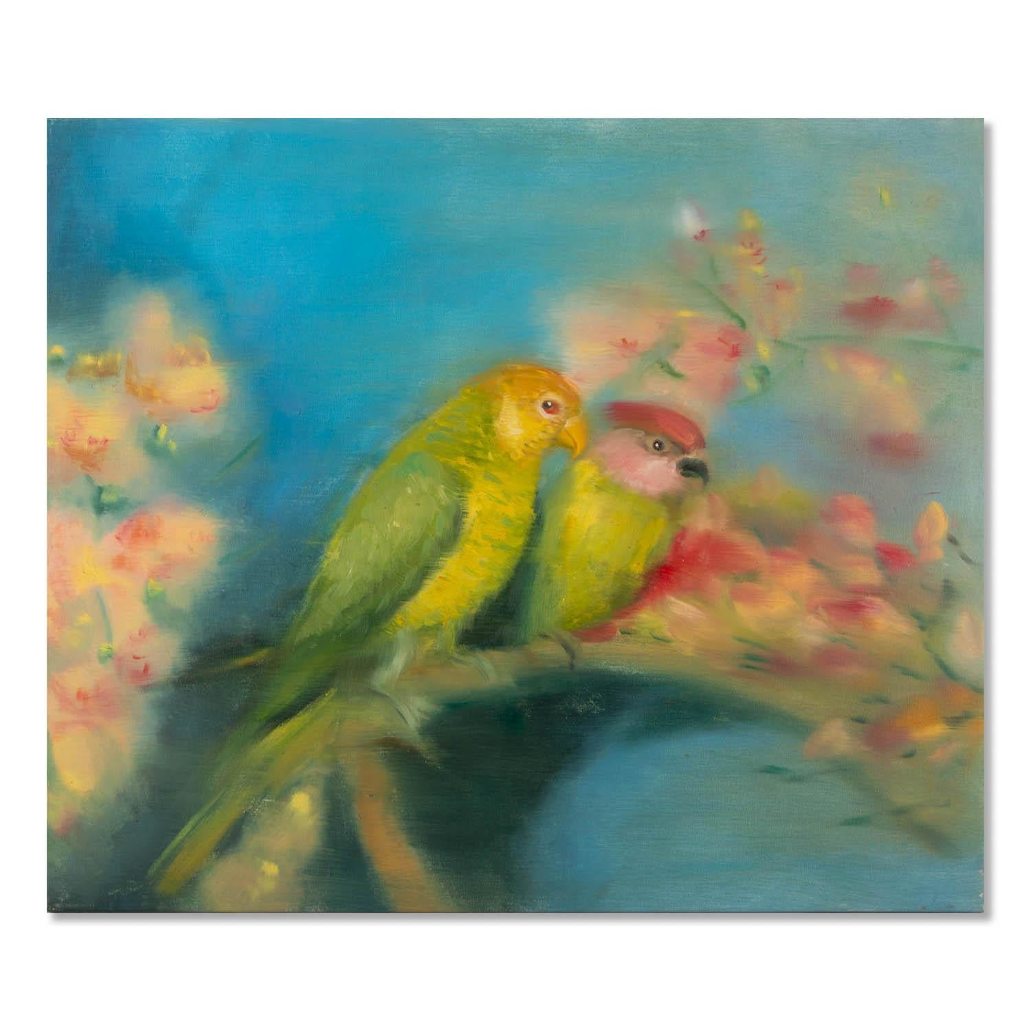  Title: In Pairs
 Medium: Oil on canvas
 Size: 23 x 28 inches
 Frame: Framing options available!
 Condition: The painting appears to be in excellent condition.
 
 Year: 2000 Circa
 Artist: Dongxing Huang
 Signature: Unsigned
 Signature Location: