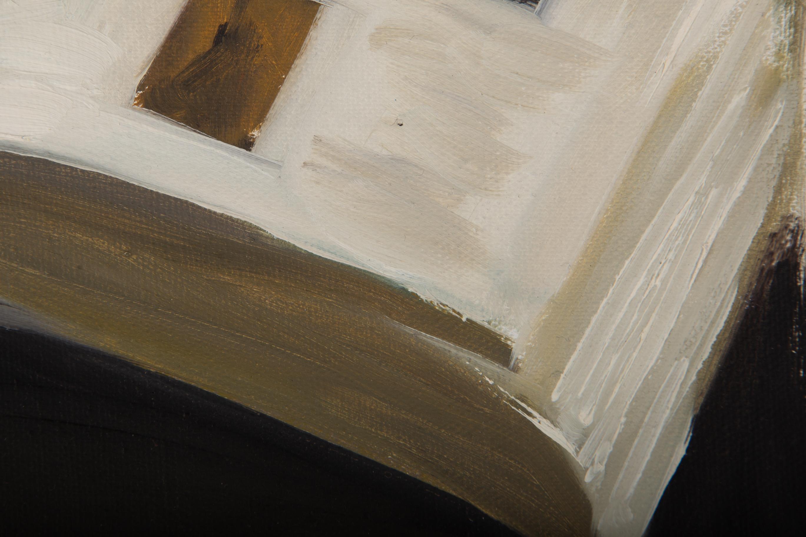 Dongxing Huang Stillleben Original Ölgemälde auf Leinwand „Ein Buch“ im Angebot 6