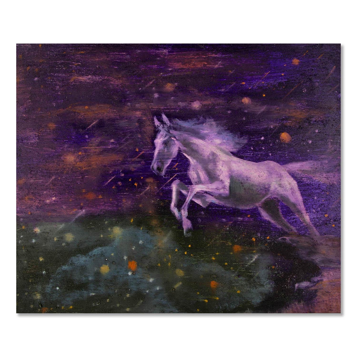  Title: Pegasus
 Medium: Oil on canvas
 Size: 19 x 23 inches
 Frame: Framing options available!
 Condition: The painting appears to be in excellent condition.
 
 Year: 2000 Circa
 Artist: Dongxing Huang
 Signature: Unsigned
 Signature Location: N/A
