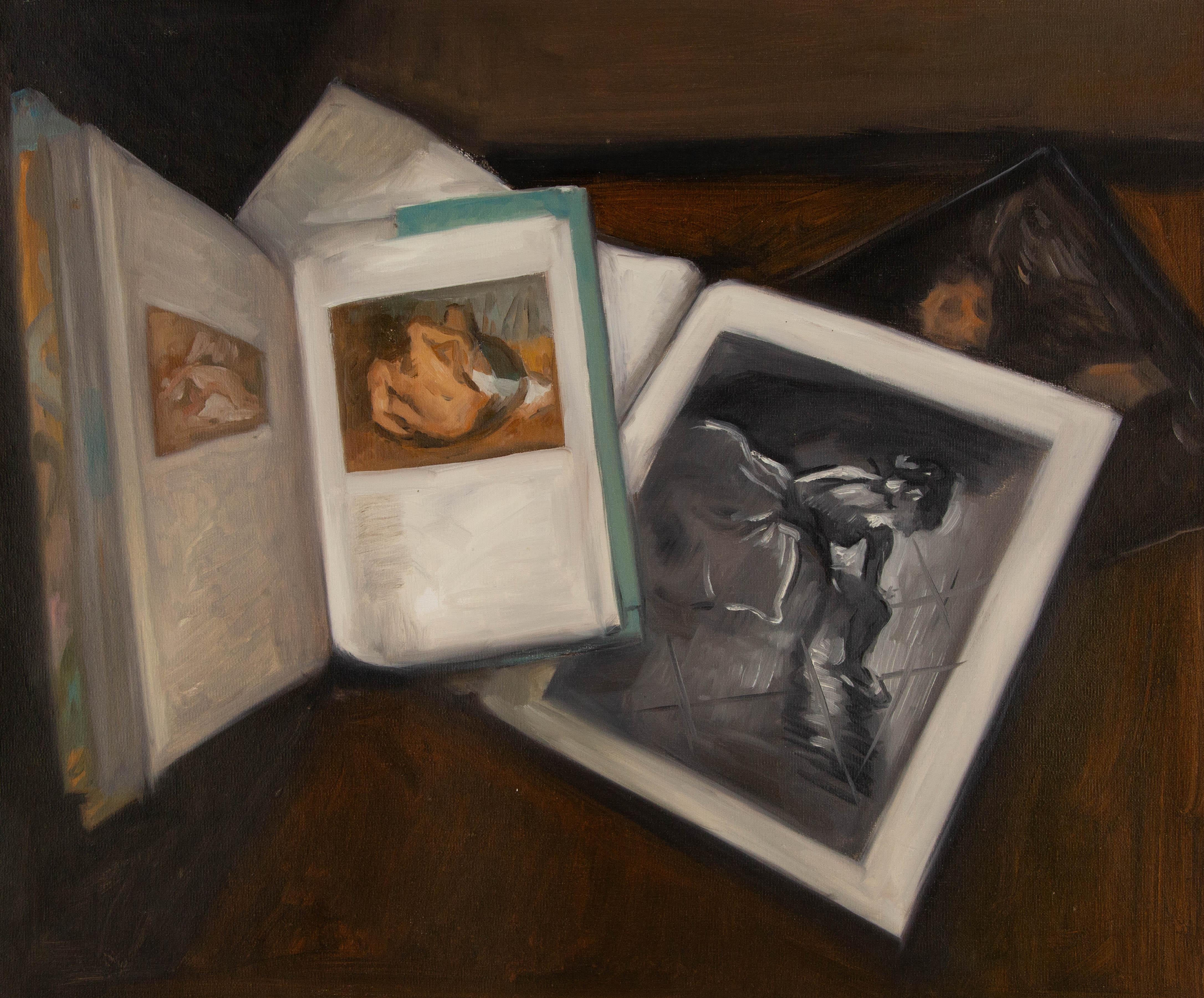  Title: Collection Version VI
 Medium: Oil on canvas
 Size: 19 x 22 inches
 Frame: Framing options available!
 Condition: The painting appears to be in excellent condition.
 Note: This painting is unstretched
 Year: 2000 Circa
 Artist: Dongxing
