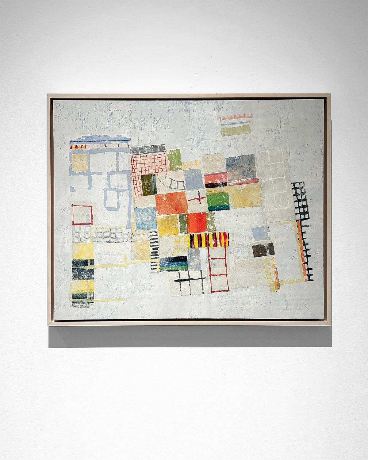 Best Laid Plan (Mixed Media Collage on Board in Bright Colors) - Painting by Donise English