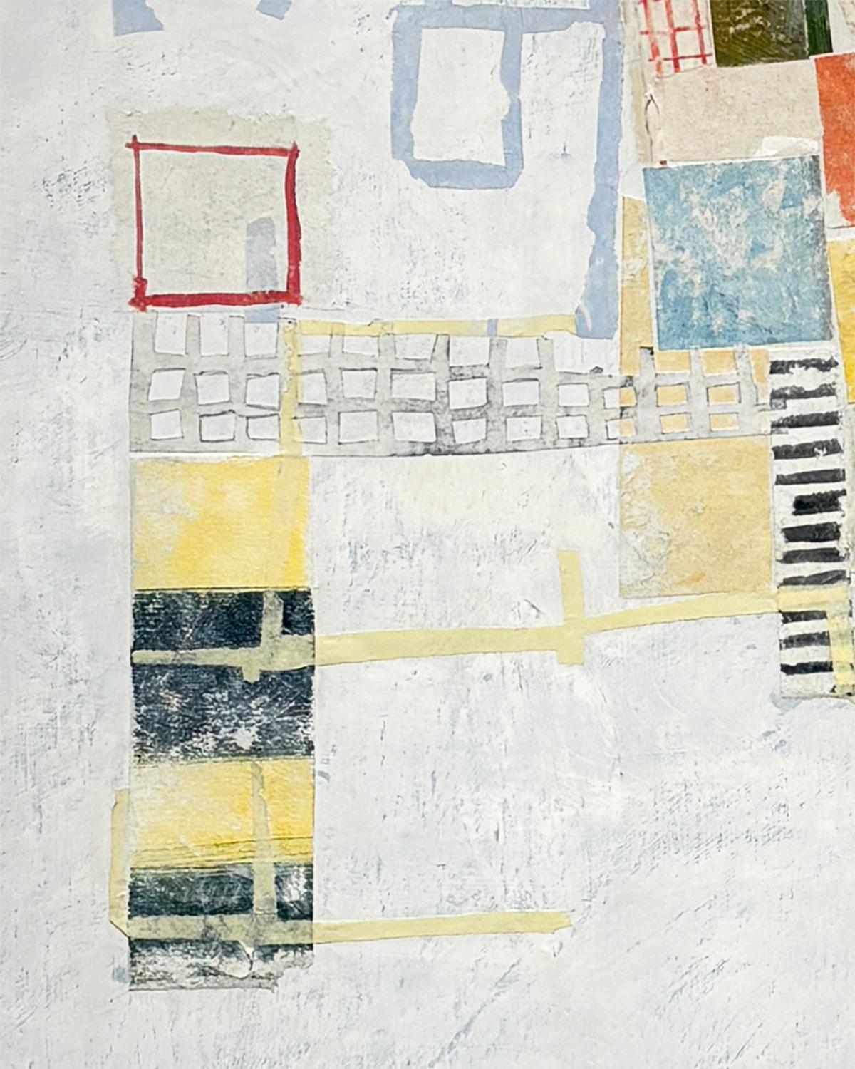 Best Laid Plan (Mixed Media Collage on Board in Bright Colors) - Brown Abstract Painting by Donise English