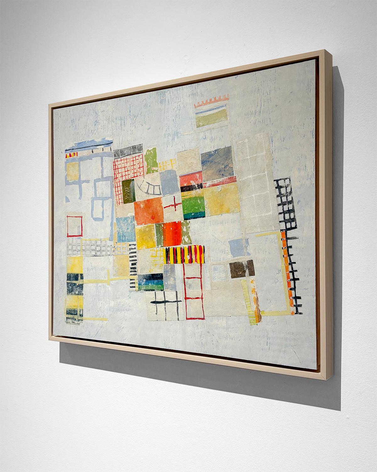 Best Laid Plan (Mixed Media Collage on Board in Bright Colors) For Sale 3