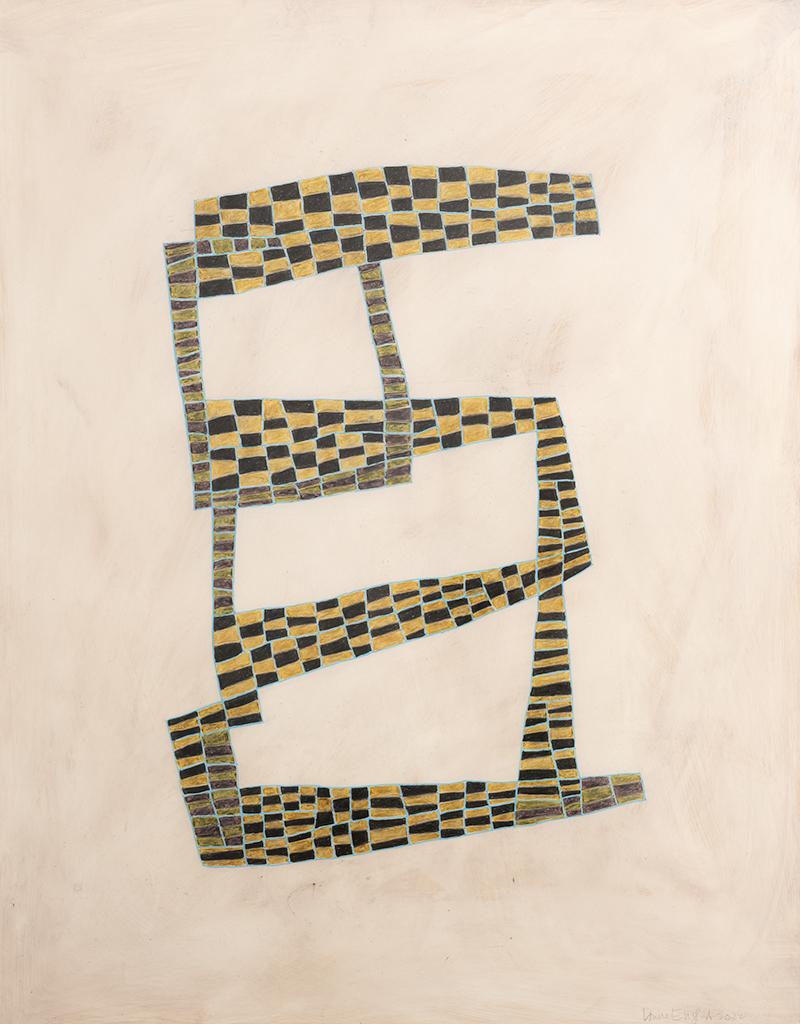 Plan in Schwarz, Gold & Beige (Abstraktes, geometrisches, gerahmtes Gemälde in neutraler Palette) – Art von Donise English