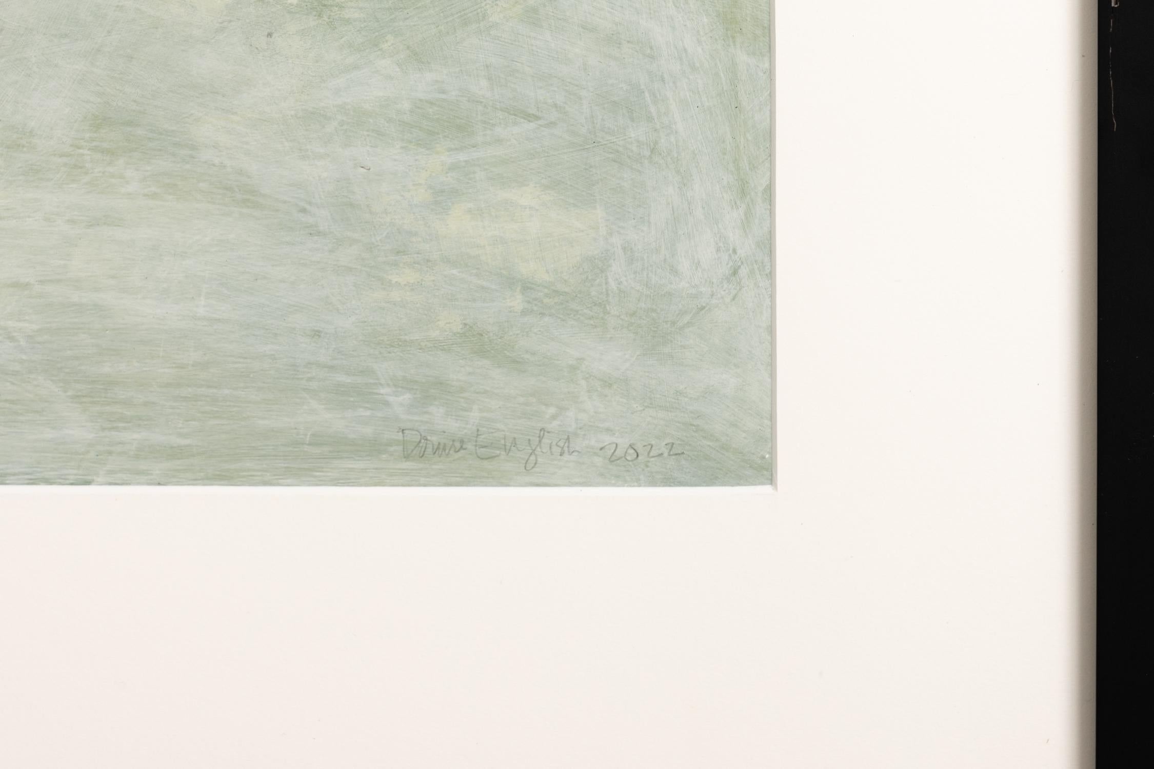 Blaues & graues Grünes Plan: Abstraktes, geometrisches, gerahmtes Gemälde in kühl getönter Palette im Angebot 1