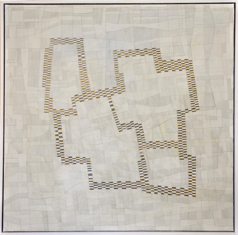 Donise English Dorothy Abstract Geometric Painting With Neutral Beige And Light Green Palette At 1stdibs