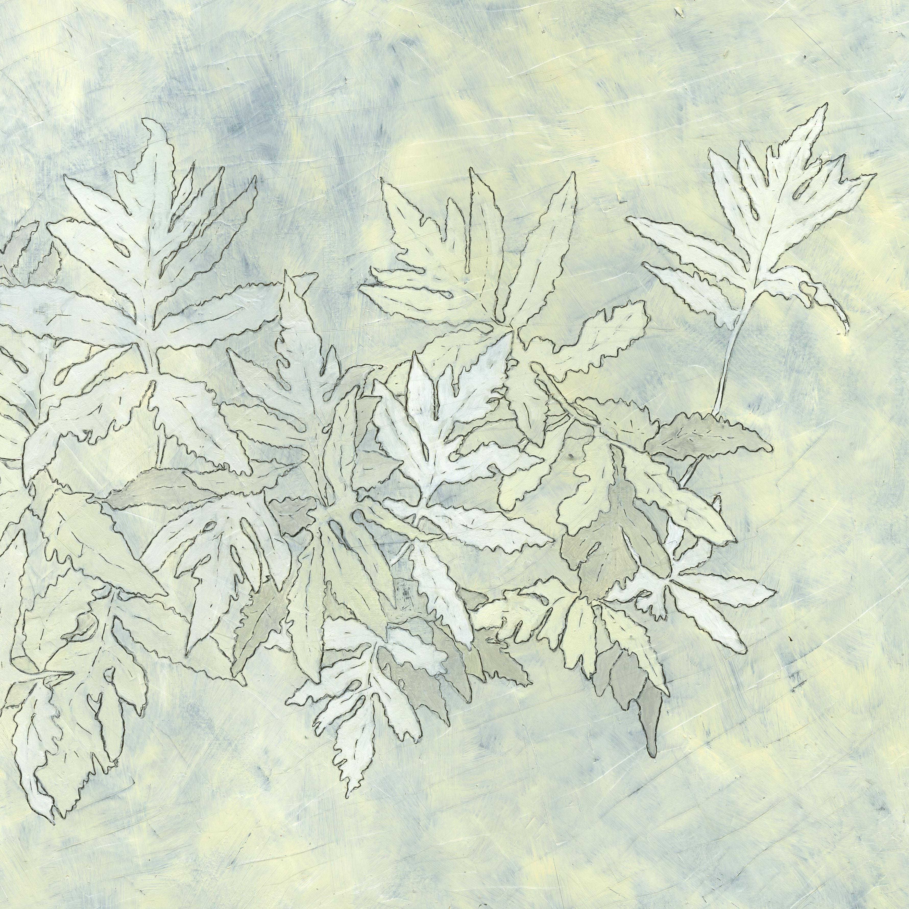Fern (Botanical Still Life Encaustic Painting of Ferns on White, Framed) For Sale 2