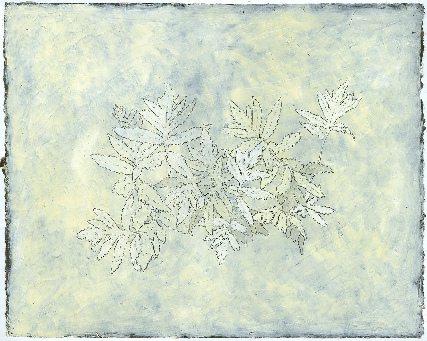 Fern (Botanical Still Life Encaustic Painting of Ferns on White, Framed)