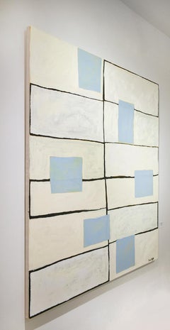 Left & Right Grid (Contemporary Large Abstract Panting with Pale Blue Squares)
