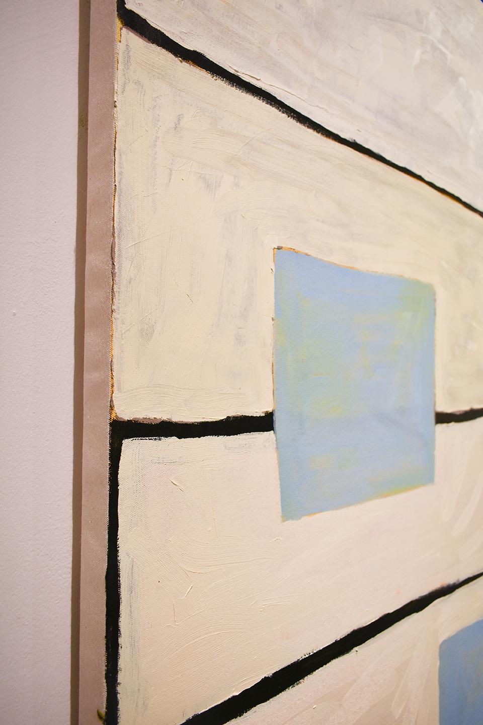 Left & Right Grid (Contemporary Large Abstract Panting with Pale Blue Squares) - Abstract Geometric Painting by Donise English