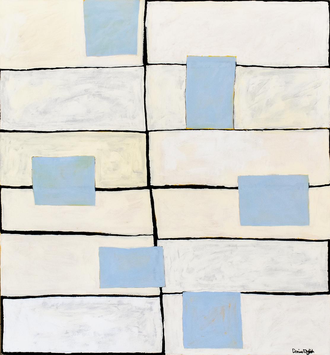 Left & Right Grid (Contemporary Large Abstract Panting with Pale Blue Squares) - Painting by Donise English