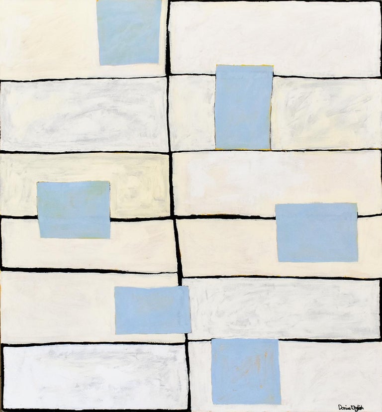Left Right Grid Contemporary Large Abstract Panting With Pale Blue Squares