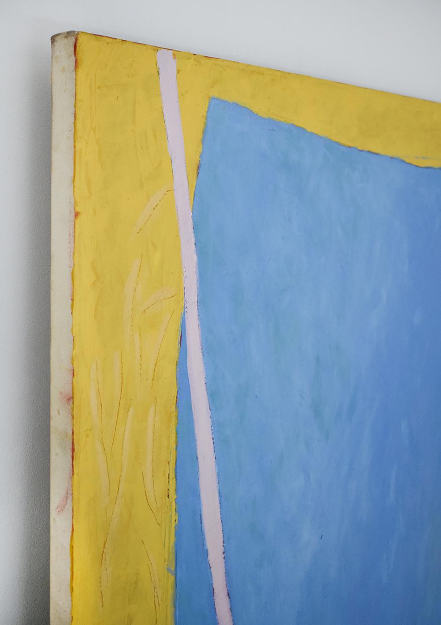 Nan's Lair (Grande peinture géométrique abstraite en jaune vif, bleu et rose) en vente 1