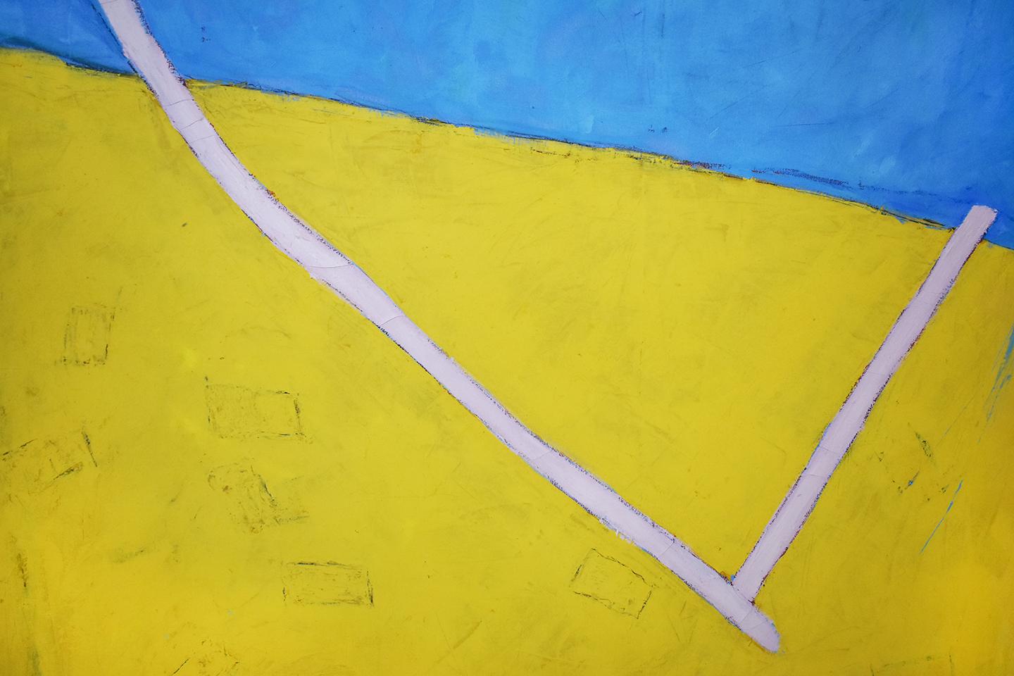 Nan's Lair (Large Abstract Geometric Painting in Bright Yellow, Blue, & Pink) For Sale 1