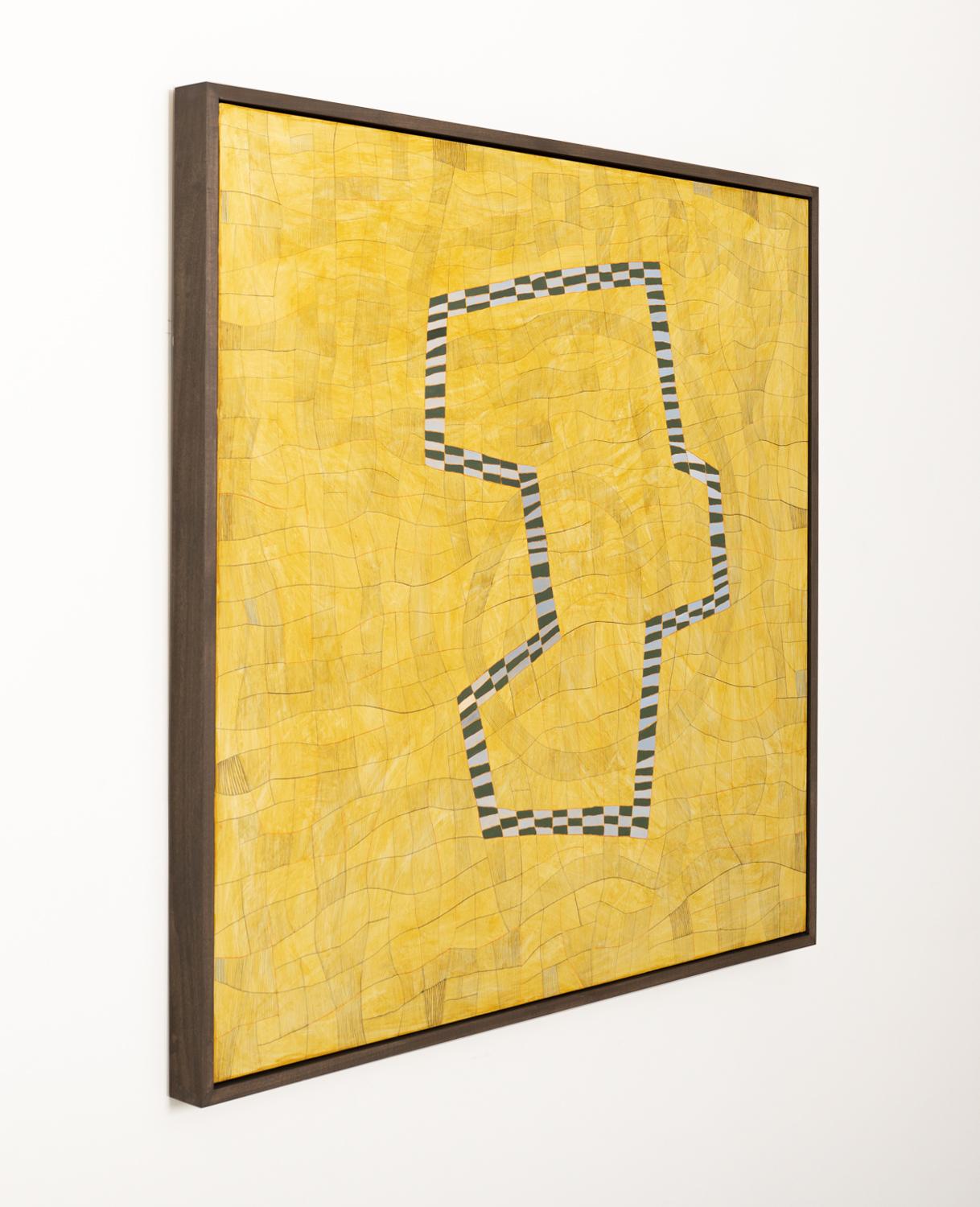 Speziell Nirgendwo, Gelb (Abstrakte geometrische Malerei mit Gittern auf Gelb)  – Art von Donise English