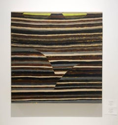 Stella (Contemporary Encaustic Painting with Dark Brown and Grey Stripes)