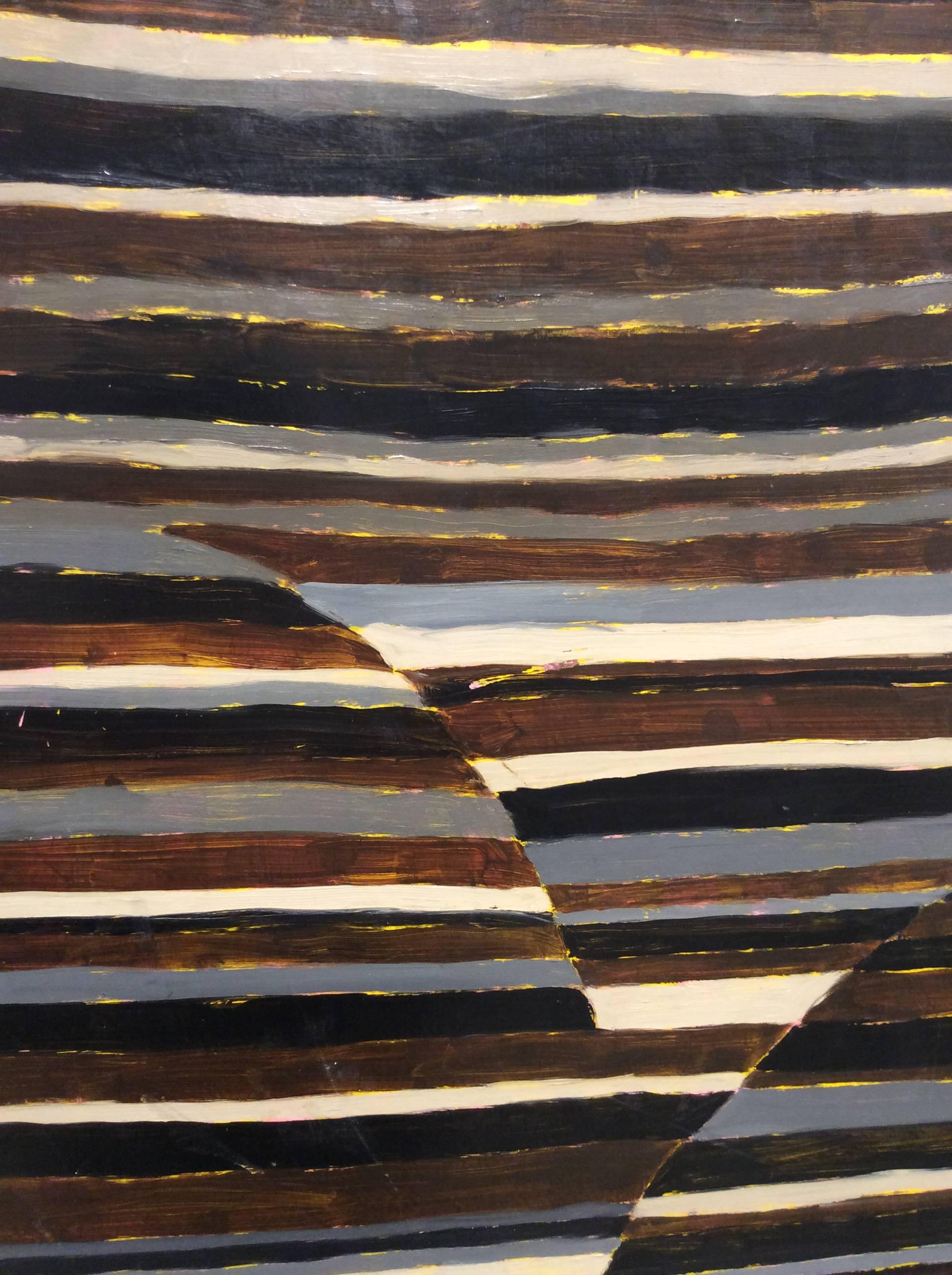 Stella (Contemporary Encaustic Painting with Dark Brown and Grey Stripes) For Sale 1