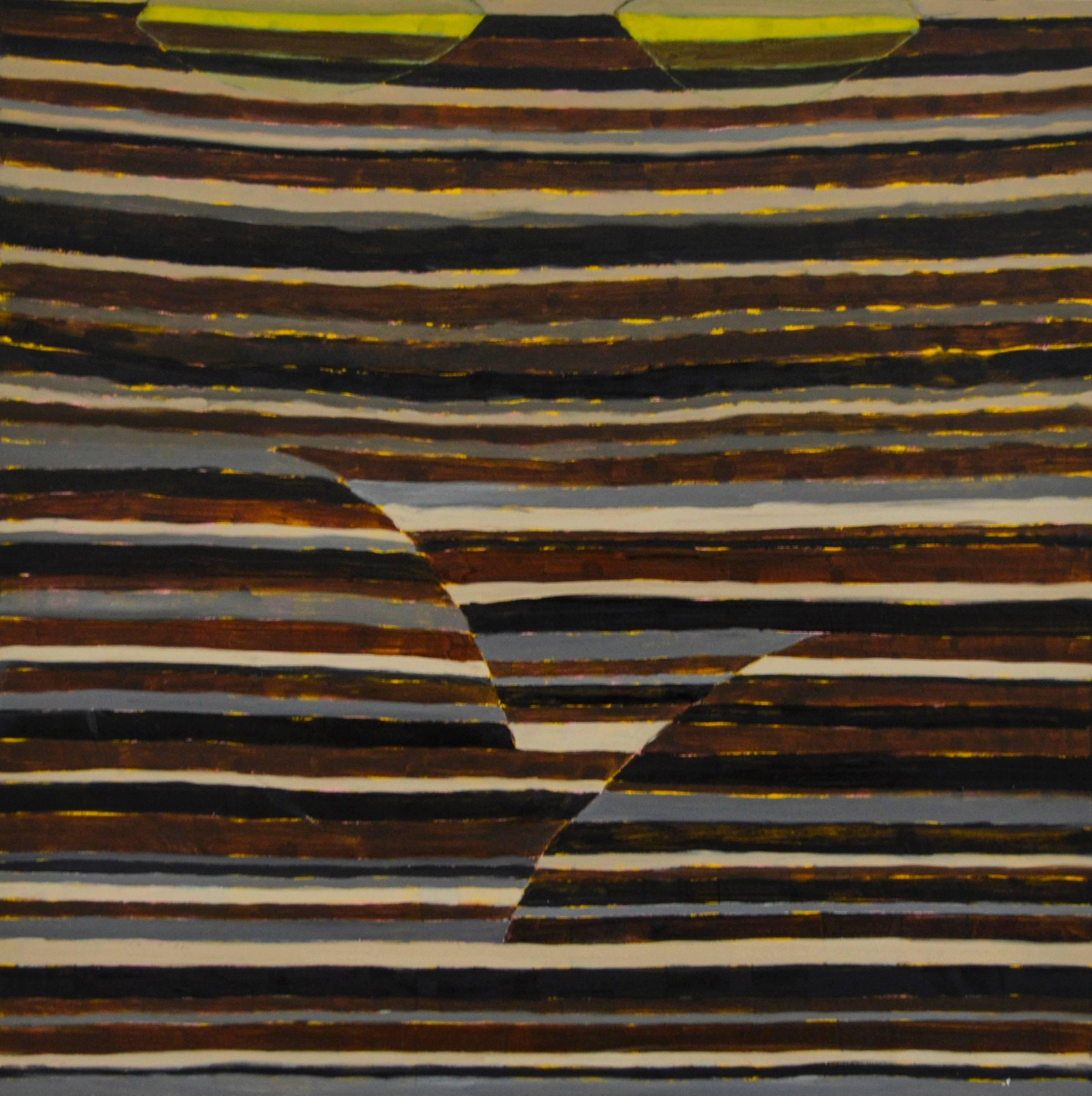 Stella (Contemporary Encaustic Painting with Dark Brown and Grey Stripes)