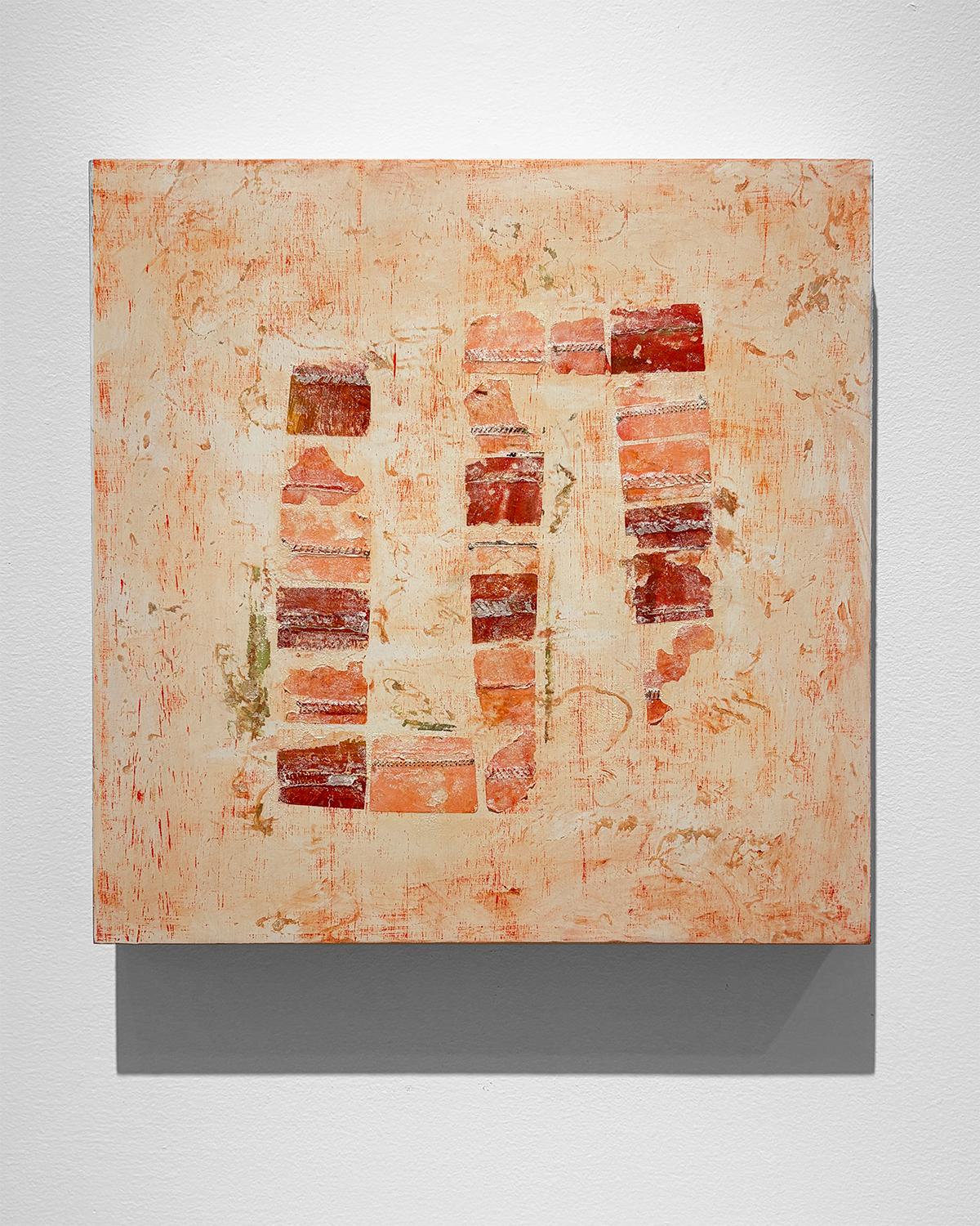 Thinking of Pompeii (Mixed Media Collage on Board in Tones of Red) - Painting by Donise English