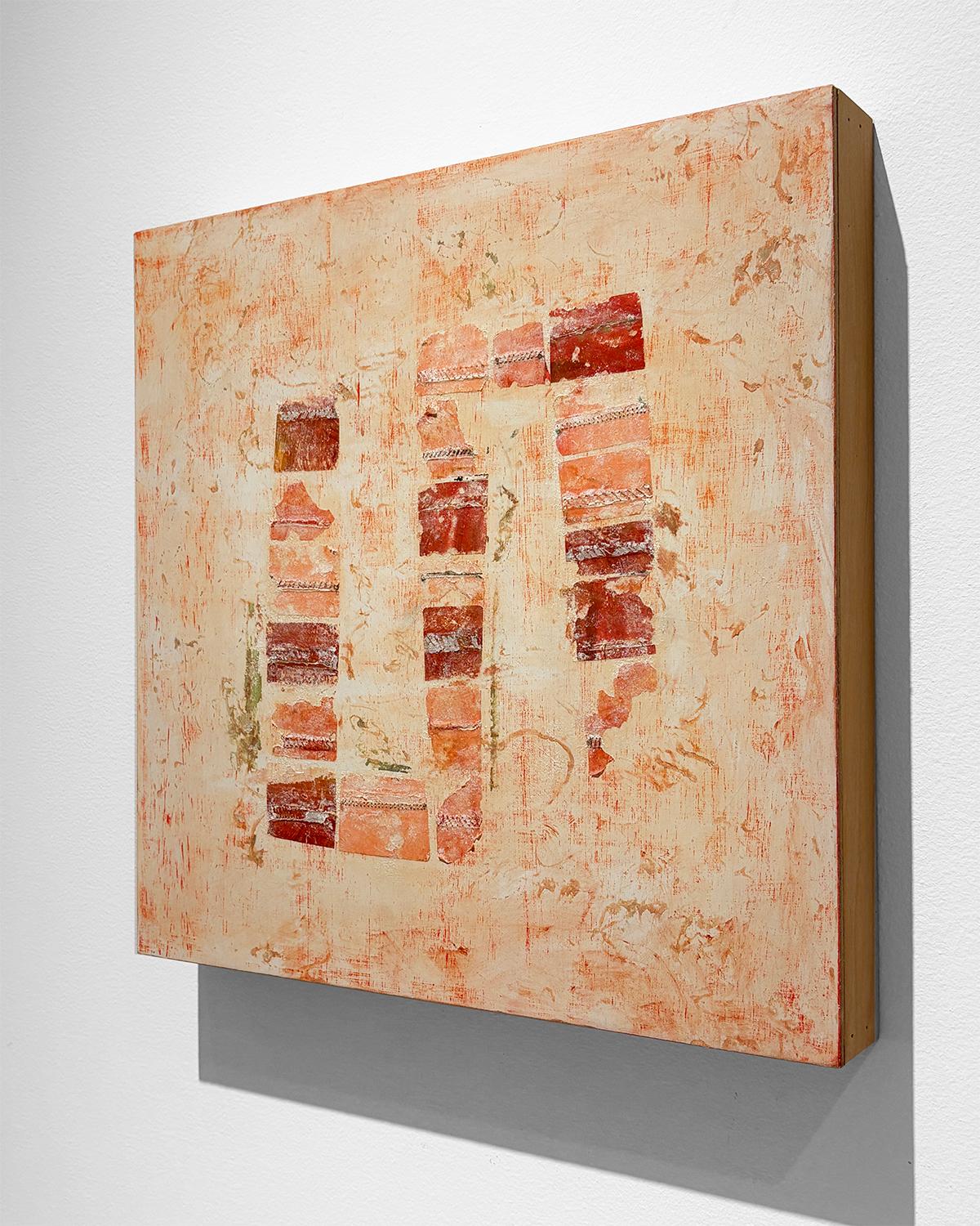 Thinking of Pompeii (Mixed Media Collage on Board in Tones of Red) For Sale 1