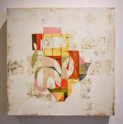 White What's Left (Pittura astratta contemporanea con collage di carta colorata)