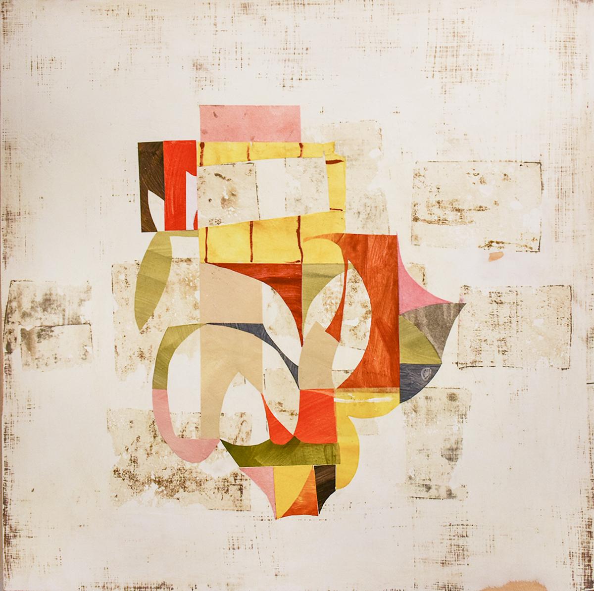 White What's Left (Contemporary Abstract Painting with Colorful Paper Collage)