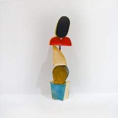 Play Tower #3 (Colorful Abstract Standing Sculpture in Blue, Beige, Red & Black)