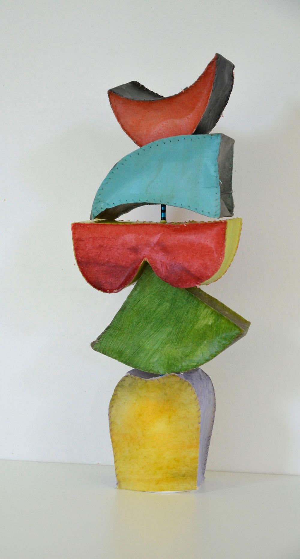 Play Tower #6 (Colorful Abstract Standing Sculpture in Blue, Fuchsia, & Green) 