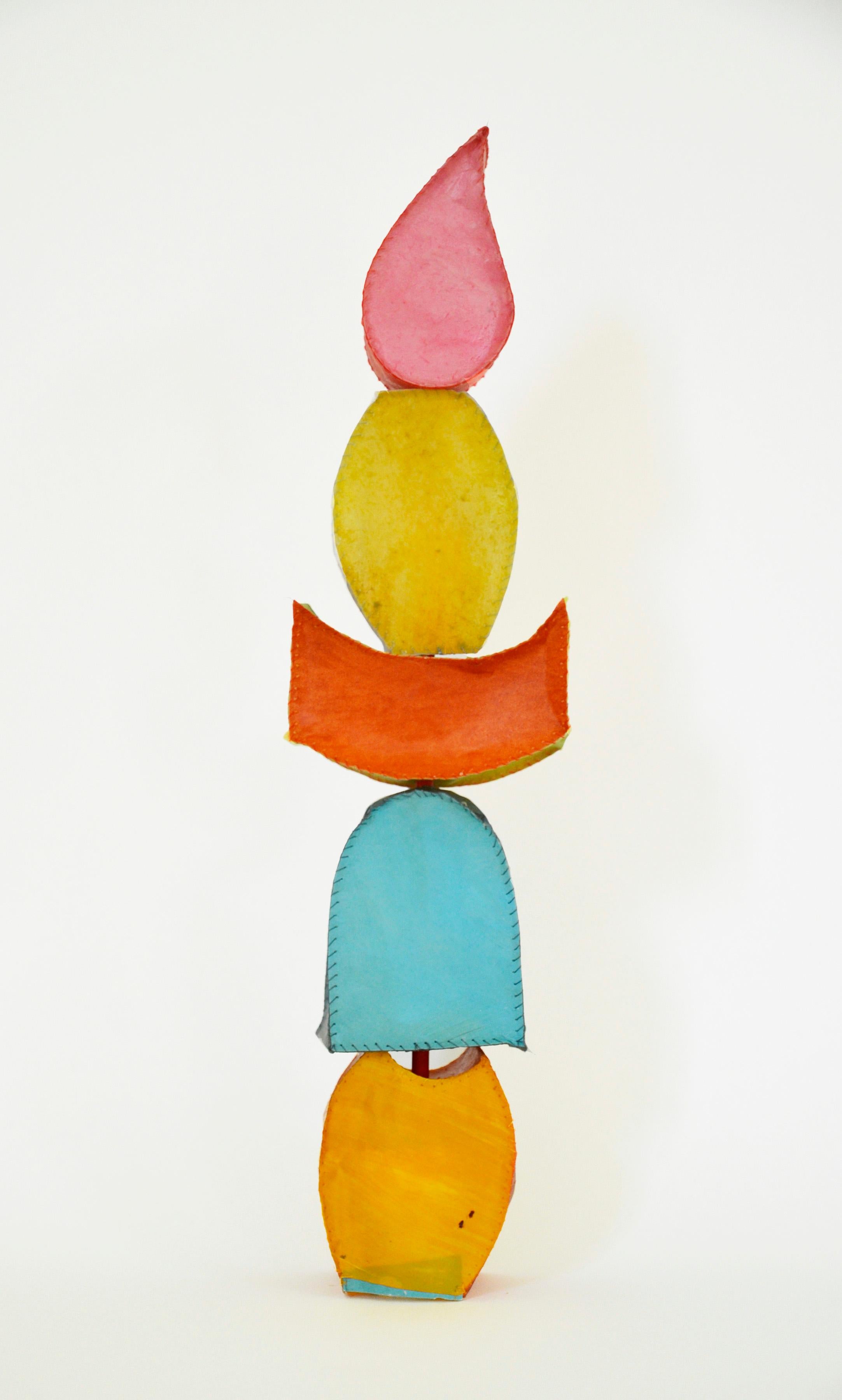 Play Tower #9 (Colorful Abstract Standing Sculpture in Sky Blue, Pink & Orange)