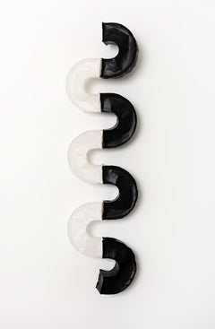 Snakish (Curvy Abstract Minimalist Encaustic Wall Sculpture in Black and White) 