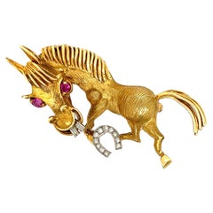 Donkey Brooch with Rubies and Diamonds 