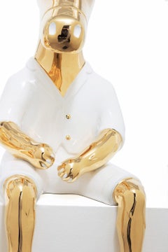 White and gold donky sculpture, ceramic and 24k gold finish