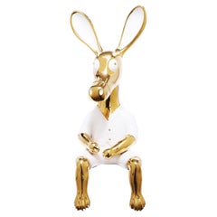 White and gold donky sculpture, ceramic and 24k gold finish