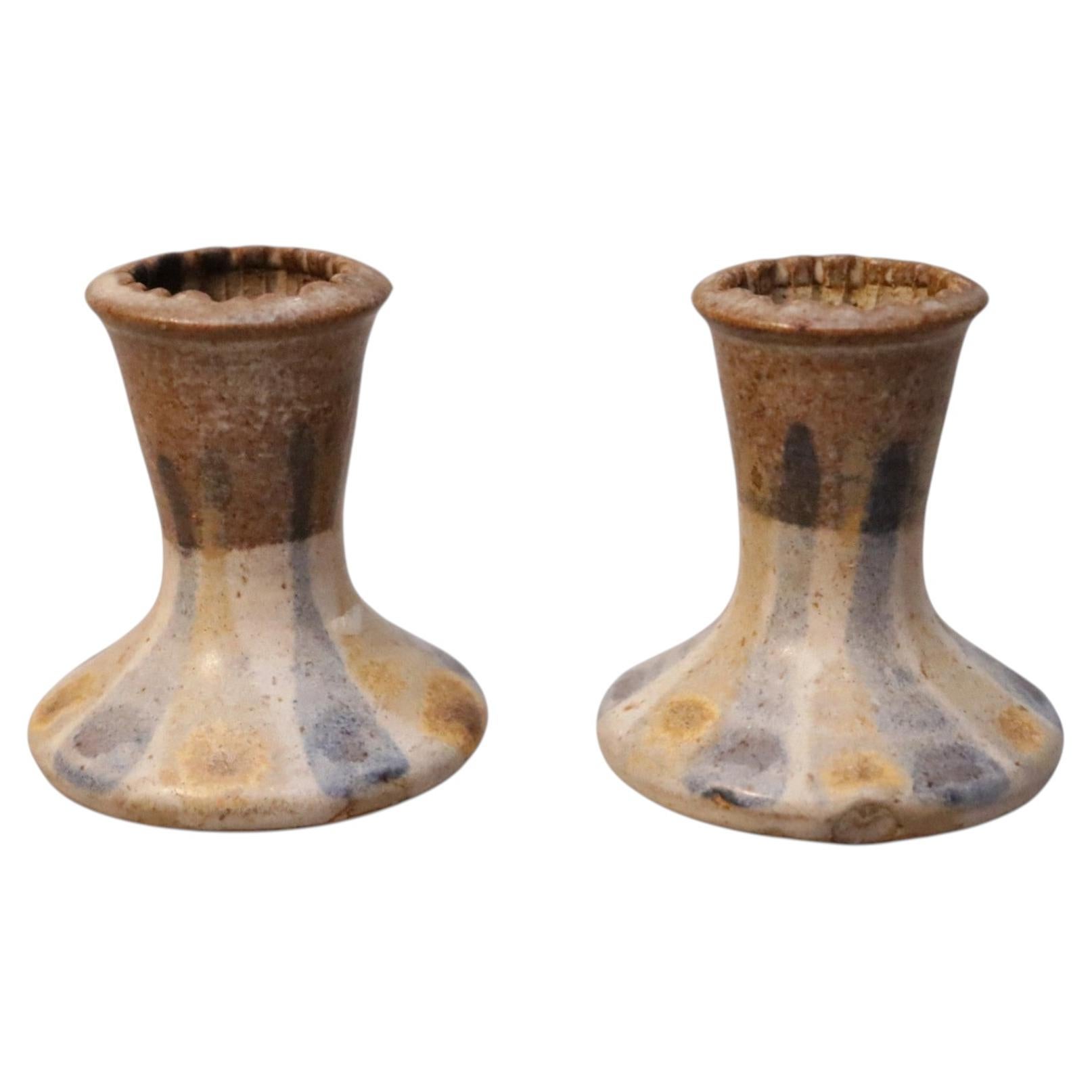 Donn Young Attr. Ceramic Candle Holders, a Pair For Sale
