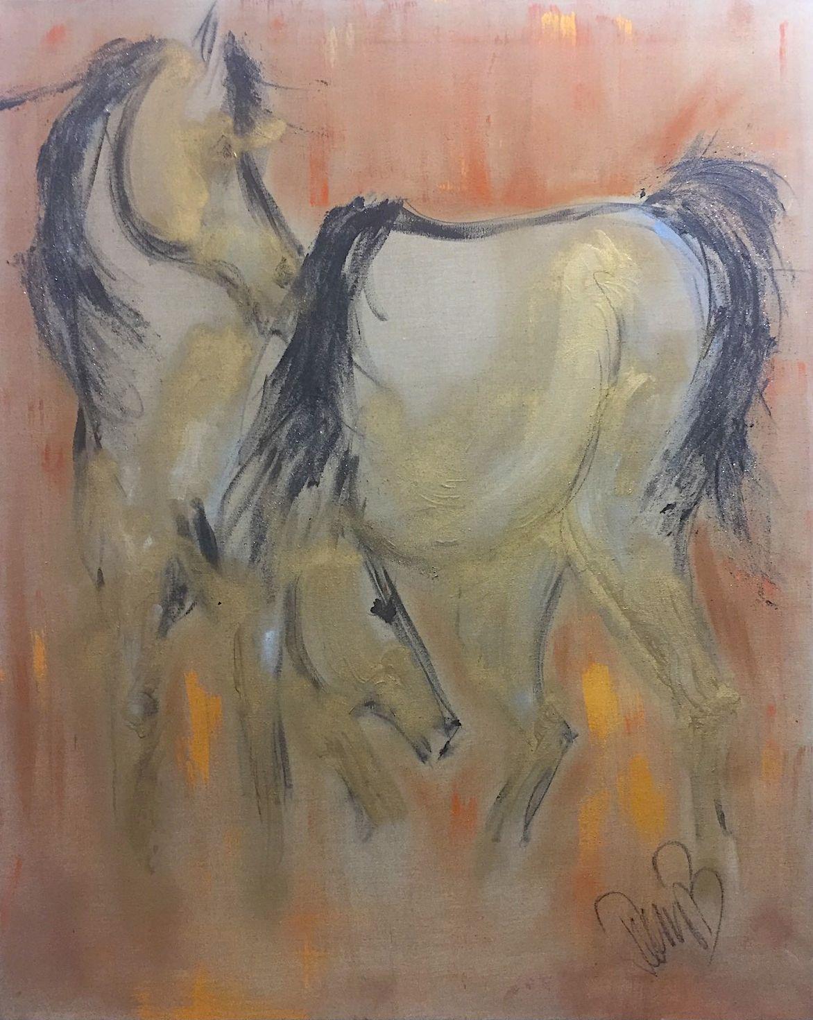 Horses at Sunrise, Painting, Acrylic on Other For Sale 3