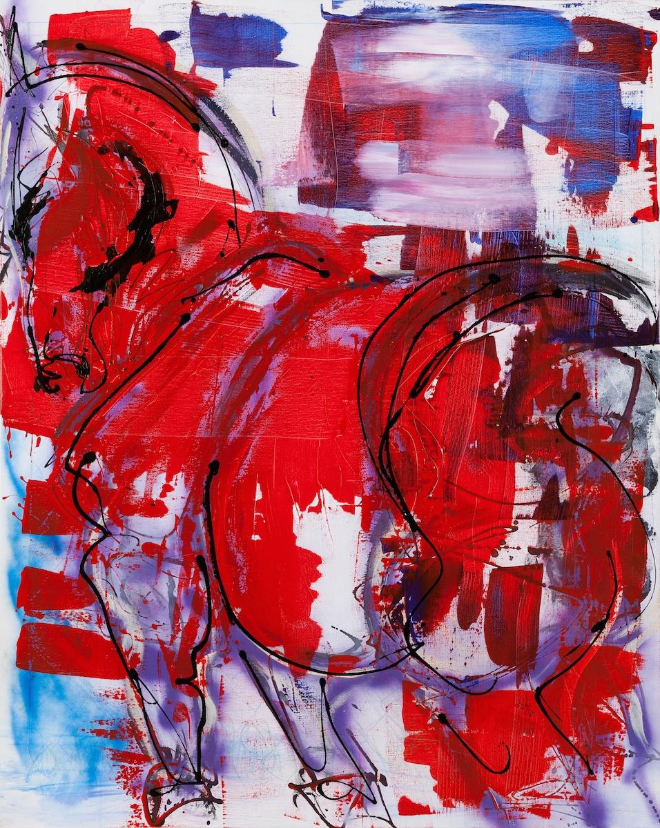 Donna Bernstein Abstract Painting - The Patriot Horse Artwork, Painting, Acrylic on Canvas