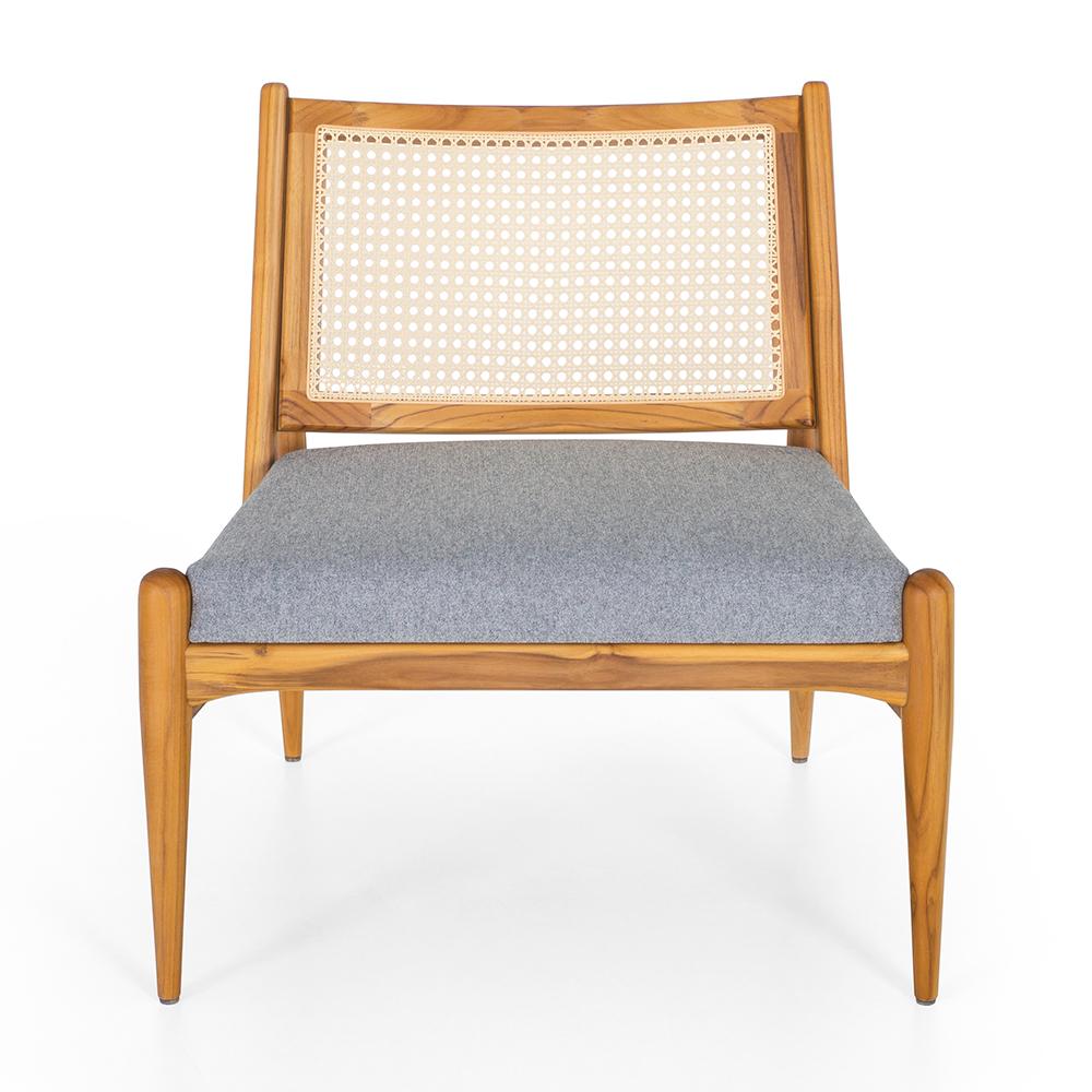 The Donna armchair has a solid wood frame that supports a perfectly shaped cane-back. The seat cushion is covered in a beautiful blue fabric.....IN STOCK!!!